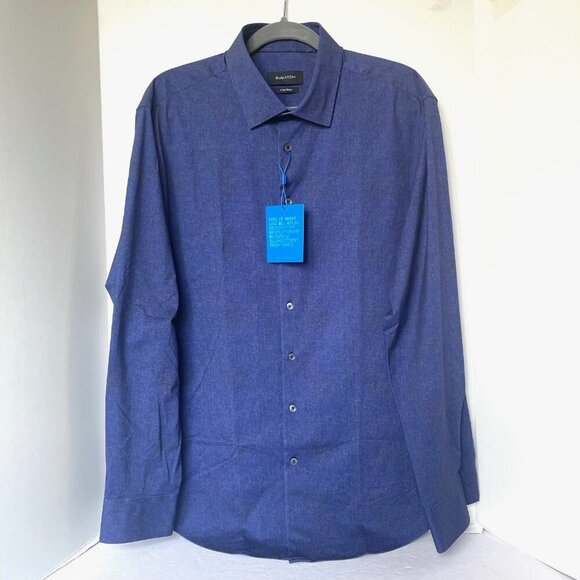 Bugatchi OoohCotton Stretch Shirt Mens XL Blue Easy Care Comfort Dress - Picture 4 of 7